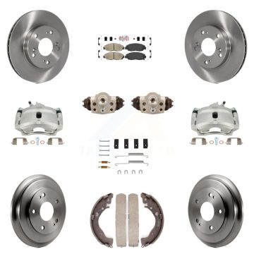 Front Rear Brake Caliper Rotors Drum Ceramic Pad Shoe Cylinder & Hardware Kit (11Pc) For KC8-101703N