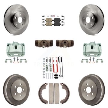 Front Rear Brake Caliper Rotors Drum Ceramic Pad Shoe Cylinder & Hardware Kit (11Pc) For KC8-101715N