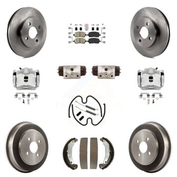 Front Rear Brake Caliper Rotors Drum Ceramic Pad Shoe Cylinder & Hardware Kit (11Pc) For KC8-101724N