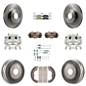 Front Rear Brake Caliper Rotors Drum Ceramic Pad Shoe Cylinder & Hardware Kit (11Pc) For KC8-101727N