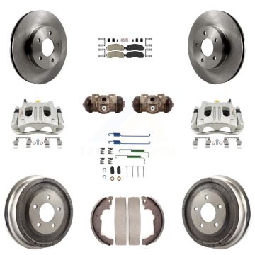 Front Rear Brake Caliper Rotors Drum Ceramic Pad Shoe Cylinder & Hardware Kit (11Pc) For KC8-101728N
