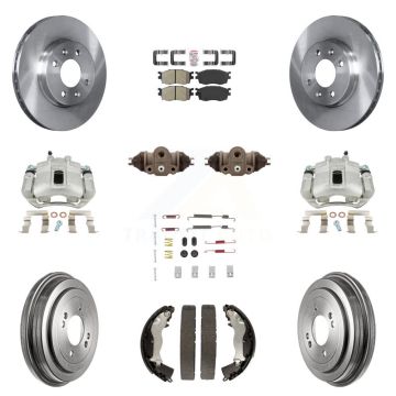 Front Rear Brake Caliper Rotor Drum Semi-Metallic Pad Shoe Cylinder & Kit (11Pc) For Kia KC8-101729N