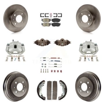 Front Rear Disc Brake Caliper Rotors Drum Semi-Metallic Pad Shoe Cylinder Kit (11Pc) For KC8-101730N
