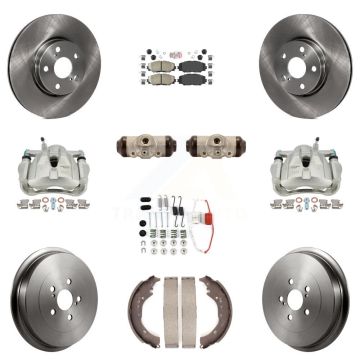 Front Rear Brake Caliper Rotors Drum Ceramic Pad Shoe Cylinder & Hardware Kit (11Pc) For KC8-101734N