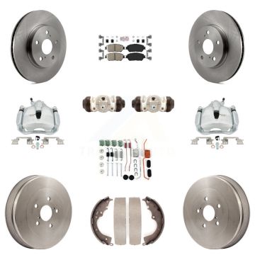 Front Rear Brake Caliper Rotors Drum Ceramic Pad Shoe Cylinder & Hardware Kit (11Pc) For KC8-101739N
