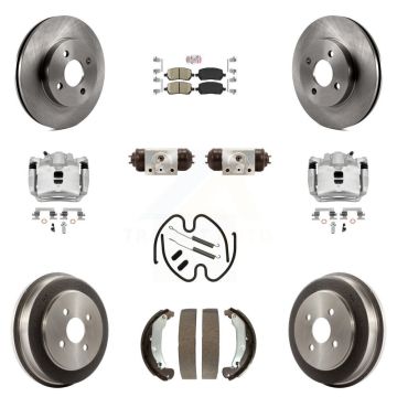 Front Rear Brake Caliper Rotors Drum Ceramic Pad Shoe Cylinder & Hardware Kit (11Pc) For KC8-101740N