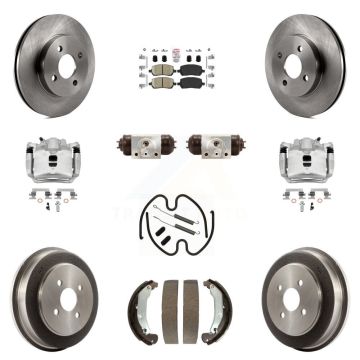 Front Rear Brake Caliper Rotors Drum Ceramic Pad Shoe Cylinder & Hardware Kit (11Pc) For KC8-101741N