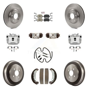 Front Rear Brake Caliper Rotors Drum Ceramic Pad Shoe Cylinder & Hardware Kit (11Pc) For KC8-101742N