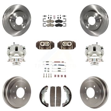 Front Rear Disc Brake Caliper Rotors Drum Semi-Metallic Pad Shoe Cylinder Kit (11Pc) For KC8-101743N