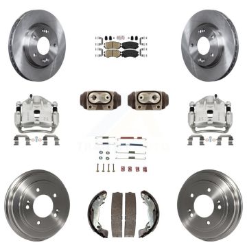 Front Rear Brake Caliper Rotors Drum Ceramic Pad Shoe Cylinder & Hardware Kit (11Pc) For KC8-101745N