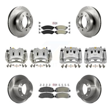 Front Rear Brake Caliper Rotors & Semi-Metallic Pad Kit (10Pc) For Ford F-250 Super Duty KC8-101895N