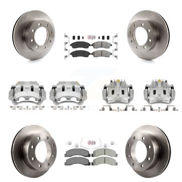 Front Rear Brake Caliper Rotors & Semi-Metallic Pad Kit (10Pc) For Ford F-250 Super Duty KC8-102175N