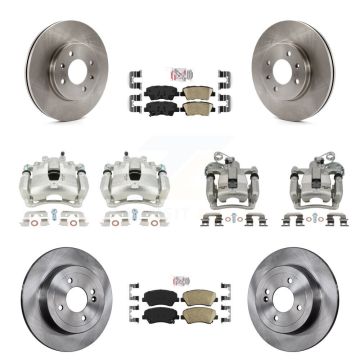 Front Rear Disc Brake Caliper Rotors Ceramic Pad Kit (10Pc) For 2012-2016 Hyundai Accent KC8-102307N