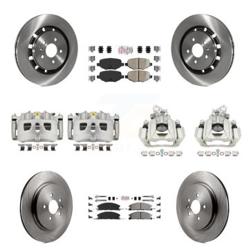 Front Rear Disc Brake Caliper Rotors And Ameribrakes Pad Kit (10Pc) For 2016 Lincoln MKS KC8-102814N