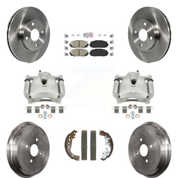 Front Rear Disc Brake Caliper Rotors Drums Ceramic Pads Kit (8Pc) For Toyota Yaris KC8-103127N