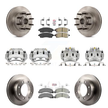 Front Rear Brake Caliper Rotors Semi-Metallic Pad Kit (10Pc) For 2005 Ford Excursion RWD KC8-103187N