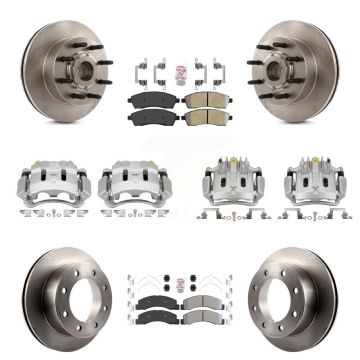 Front Rear Brake Caliper Rotors Semi-Metallic Pad Kit (10Pc) For 2005 Ford Excursion RWD KC8-103188N