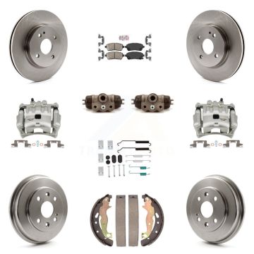 Front Rear Brake Caliper Rotors Drum Ceramic Pad Shoe Cylinder & Hardware Kit (11Pc) For KC8-103290N