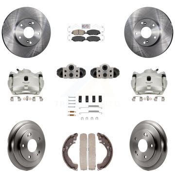 Front Rear Brake Caliper Rotors Drum Ceramic Pad Shoe Cylinder & Hardware Kit (11Pc) For KC8-103311N