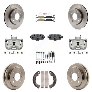 Front Rear Brake Caliper Rotors Drum Ceramic Pad Shoe Cylinder & Hardware Kit (11Pc) For KC8-103314N