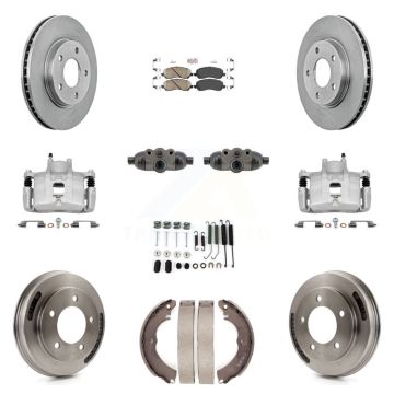 Front Rear Brake Caliper Rotors Drum Ceramic Pad Shoe Cylinder & Hardware Kit (11Pc) For KC8-103319N