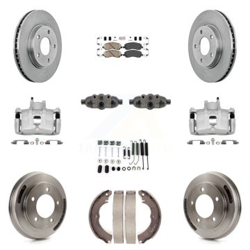 Front Rear Brake Caliper Rotors Drum Ceramic Pad Shoe Cylinder & Hardware Kit (11Pc) For KC8-103320N