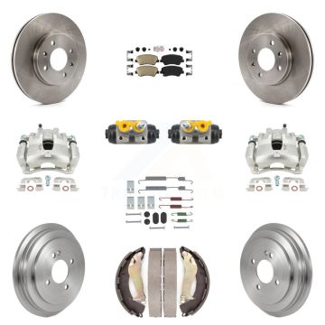 Front Rear Brake Caliper Rotors Drum Ceramic Pad Shoe Cylinder & Hardware Kit (11Pc) For KC8-103322N