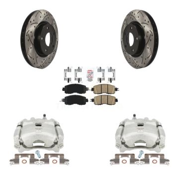 Front Disc Brake Coated Caliper Drilled Slotted Rotors Ceramic Pad Kit For Nissan Altima KCD-100002N