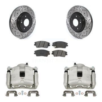 Front Brake Coated Caliper Drill Slot Rotor Semi-Metallic Pad Kit For Hyundai Tucson Kia KCD-100002S
