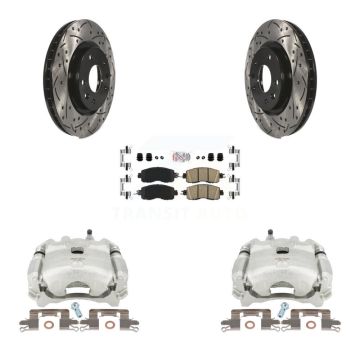 Front Disc Brake Coated Caliper Drilled Slotted Rotors & Ceramic Pad Kit For Nissan LEAF KCD-100003N
