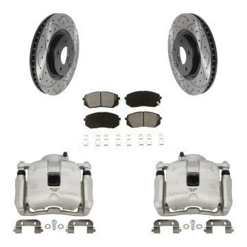 Front Brake Coated Caliper Drill Slotted Rotors Semi-Metallic Pad Kit For Hyundai Tucson KCD-100003S