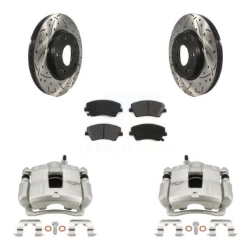 Front Brake Coated Caliper Drill Slotted Rotor Semi-Metallic Pad Kit For Hyundai Elantra KCD-100004S