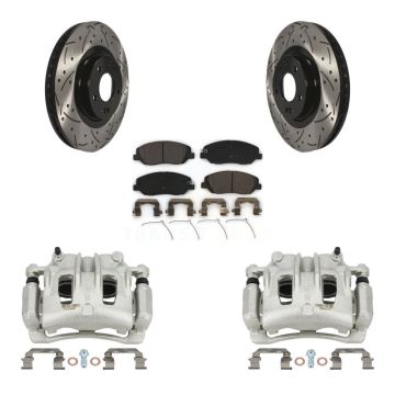 Front Disc Brake Coated Caliper Drill Slot Rotor Ceramic Pad Kit For Hyundai Santa Fe XL KCD-100004T