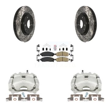 Front Disc Brake Coated Caliper Drilled Slotted Rotors & Ceramic Pad Kit For Nissan LEAF KCD-100005N
