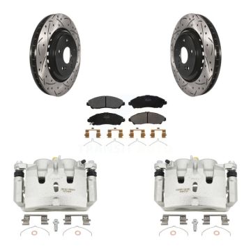 Front Brake Coat Caliper Drill Slot Rotors Semi-Metallic Pad Kit For 2014-2016 Acura MDX KCD-100005P