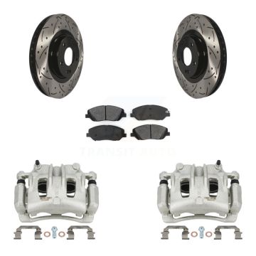 Front Brake Coat Caliper Drill Slot Rotors Semi-Metallic Pad Kit For Hyundai Santa Fe XL KCD-100005S