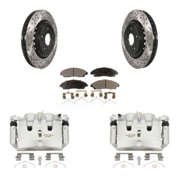 Front Disc Brake Coated Caliper Drill Slot Rotor Ceramic Pad Kit For 2014-2016 Acura MDX KCD-100005T