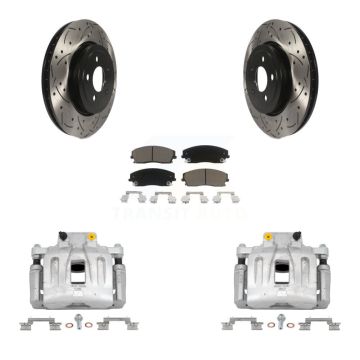 Front Disc Brake Coated Caliper Drilled Slotted Rotors Ceramic Pad Kit For Dodge Charger KCD-100006C