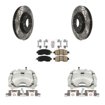 Front Disc Brake Coated Caliper Drilled Slotted Rotors & Ceramic Pad Kit For Nissan LEAF KCD-100006N