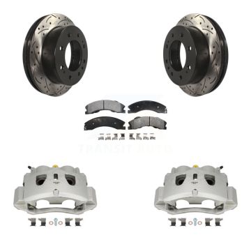 Front Brake Caliper Drill Slot Rotor Semi-Metallic Pad Kit For GMC Chevrolet Sierra 2500 KCD-100006P