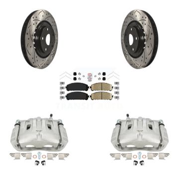 Front Brake Caliper Drill Slot Rotors Ceramic Pad Kit For Toyota Sienna Highlander Lexus KCD-100007N