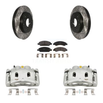 Front Brake Caliper Drill Slot Rotor Semi-Metallic Pad Kit For GMC Sierra 1500 Chevrolet KCD-100008P