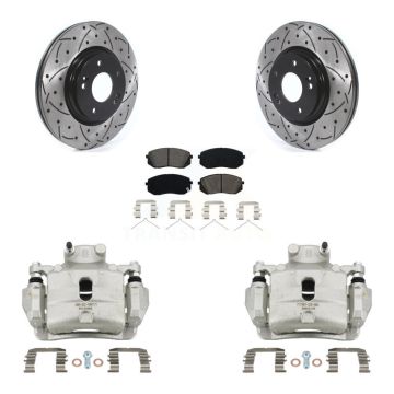 Front Brake Coated Caliper Drill Slotted Rotors Semi-Metallic Pad Kit For Hyundai Sonata KCD-100008S