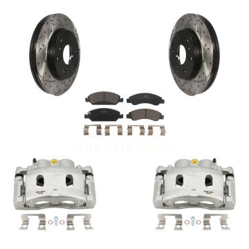 Front Brake Caliper Drill Slot Rotor Ceramic Pad Kit For GMC Sierra 1500 Chevrolet Tahoe KCD-100008T