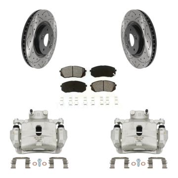 Front Brake Coated Caliper Drill Slotted Rotors Semi-Metallic Pad Kit For Hyundai Sonata KCD-100010S
