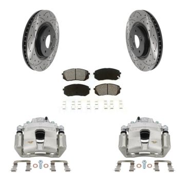 Front Brake Coated Caliper Drill Slotted Rotors Semi-Metallic Pad Kit For Hyundai Sonata KCD-100011S