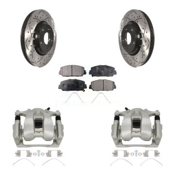 Front Brake Caliper Drill Slotted Rotor Semi-Metallic Pad Kit For Honda Accord Acura ILX KCD-100012P