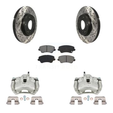 Front Brake Caliper Drill Slot Rotor Semi-Metallic Pad Kit For Kia Forte Hyundai Elantra KCD-100012S