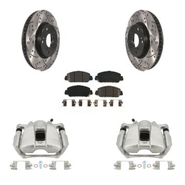 Front Disc Brake Coated Caliper Drill Slot Rotors Semi-Metallic Pad Kit For Honda Accord KCD-100013P