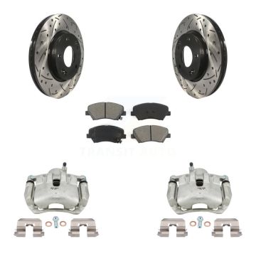 Front Brake Caliper Drill Slotted Rotor Semi-Metallic Pad Kit For Hyundai Elantra GT Kia KCD-100013S